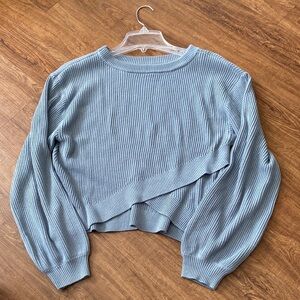 Lululemon Ribbed Crossover Hem Cashmere blend Sweater Dusty Blue size Medium